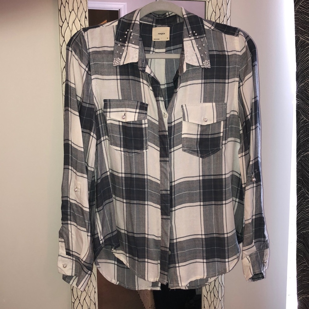 Harper Blue button down with pearl details